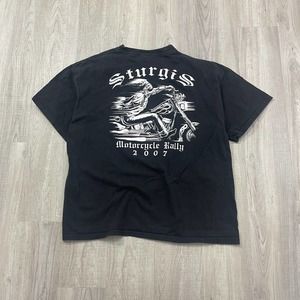 VINTAGE 2007 Sturgis Motorcycle Rally Skull Cyber Shirt Size Extra Large XL Y2K